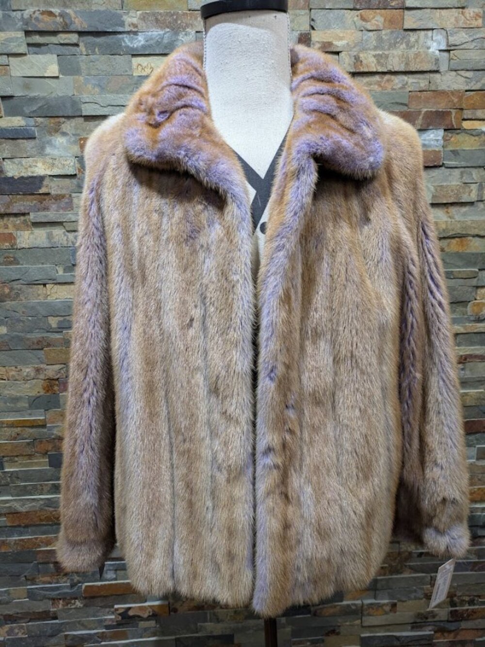 Lavender Purple Dyed Female Golden Mink Fur Coat with Bling Closure